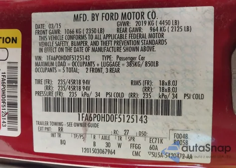 2015 Ford Fusion Se from USA, damaged, VIN 1FA6P0HD0F5125143